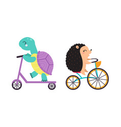 Cute Baby Animals Enjoying Ride Turtle On Bike