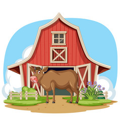 Cartoon Cow Standing By A Barn On A Farm