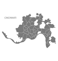 Cincinnati Ohio City Map With Neighborhoods Grey