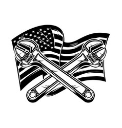 Crossed Pipe Wrenches On Us Flag Background