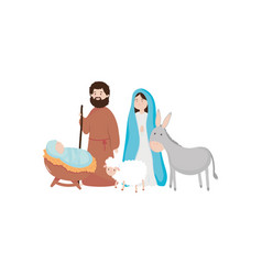 Nativity Family With Donkey And Sheep Flat Style