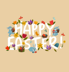 Easter Greeting Bright Floral White Lettering