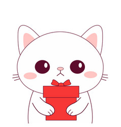 Merry Christmas Cat Holding Red Gift Box White