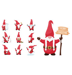 A Set Of Christmas Gnomes In Red Suit And Hat