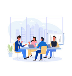 Business People Sitting Around Table With City