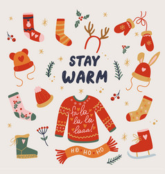 Set Of Warm Winter Christmas Clothes Design Stay