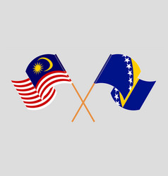 Crossed And Waving Flags Of Malaysia And Bosnia