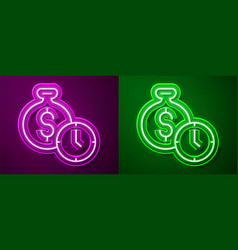 Glowing Neon Line Time Is Money Icon Isolated