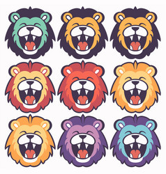 Nine Cute Cartoon Lions Various Expressions