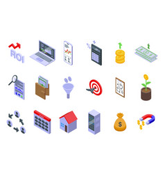 Roi Icons Set Isometric Increase Price