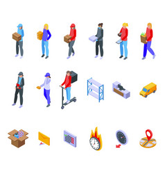 Woman Courier Icons Set Isometric Delivery