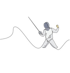 One Single Line Drawing Of Young Man Fencer