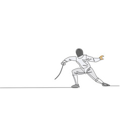 One Single Line Drawing Of Young Man Fencer