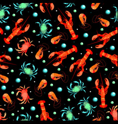 Seamless Pattern With Sea Animals On Black