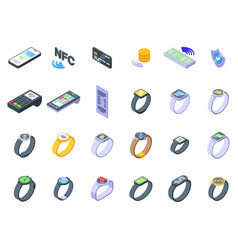 Payment With Smart Watches Icons Set Isometric