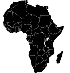 Black Colored Africa Outline Map Political