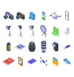 Photography Courses Icons Set Isometric