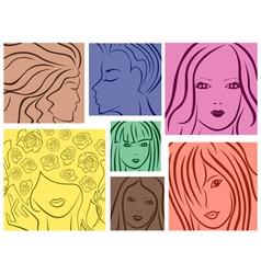 Set Of Seven Colored Women Portrait