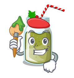 Artist Green Juice Smoothe In Cartoon Glas