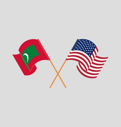 Crossed And Waving Flags Of Maldives The Usa