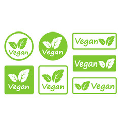 Set Of Green Vegan Signs With Leaves