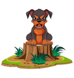 Cartoon Dog Snarling Atop A Tree Stump