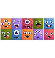 Square Monster Faces Cartoon Alien And Dinosaur