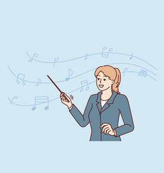 Woman Conductor Musical Orchestra With Pointer