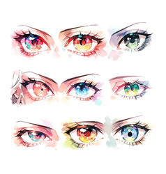 Anime Eyes Set Watercolor In Japanese Style