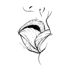 Couple Kissing Lips Sketch Line Art