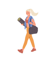 Young Slim Woman Character Walking With Training