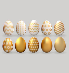 3d Easter Gold Egg Set Cute Realistic Holiday