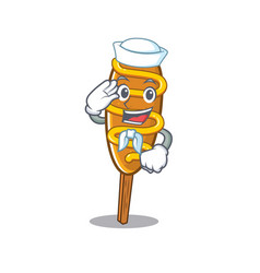 Corn Dog Cartoon Concept Sailor Wearing Hat