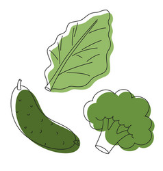 Farm Fresh Green Vegetables Doodle Line Set