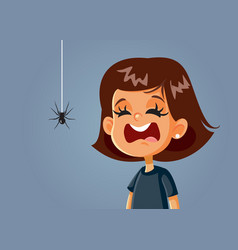 Scared Girl Being Afraid A Spider Cartoon