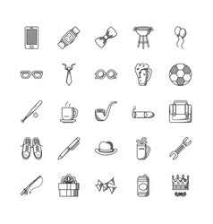 Elegant Tie And Happy Fathers Day Icon Set Line