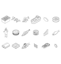 Fish Farm Icons Set Outline