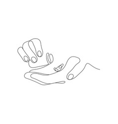 Hand Holding Two Medical Pills One Line Art