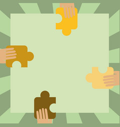 Hands Holding A Jigsaw Puzzle Pieces To Each