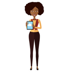 Happy African American Woman Character With Tablet