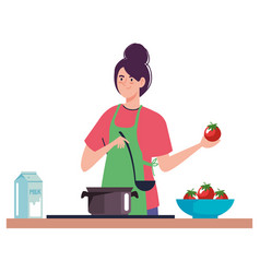 Woman Cooking With Green Apron