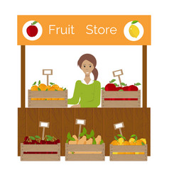 Fruit Store Stand Front Wooden Box With Fruits