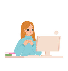 Young Girl Chatting On Computer Thinking Adult