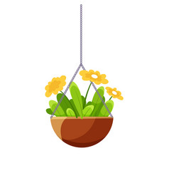 A Hanging Flower Pot With Yellow Flowers And Green