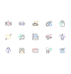 Honeymoon Line Icons Set Wedding Car Marriage