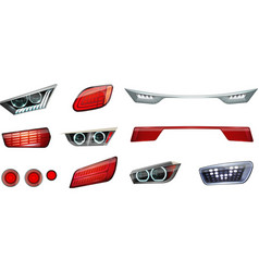 Car Headlights Realistic Icon Set