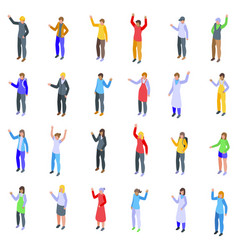 People Gesturing Hi Icons Set Isometric