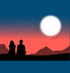 Silhouette Image A Couple Man And Women Sitting