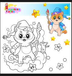 Cartoon Cat Wizard Coloring Page