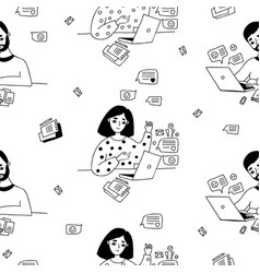 Seamless Pattern With Woman And Man At Laptop